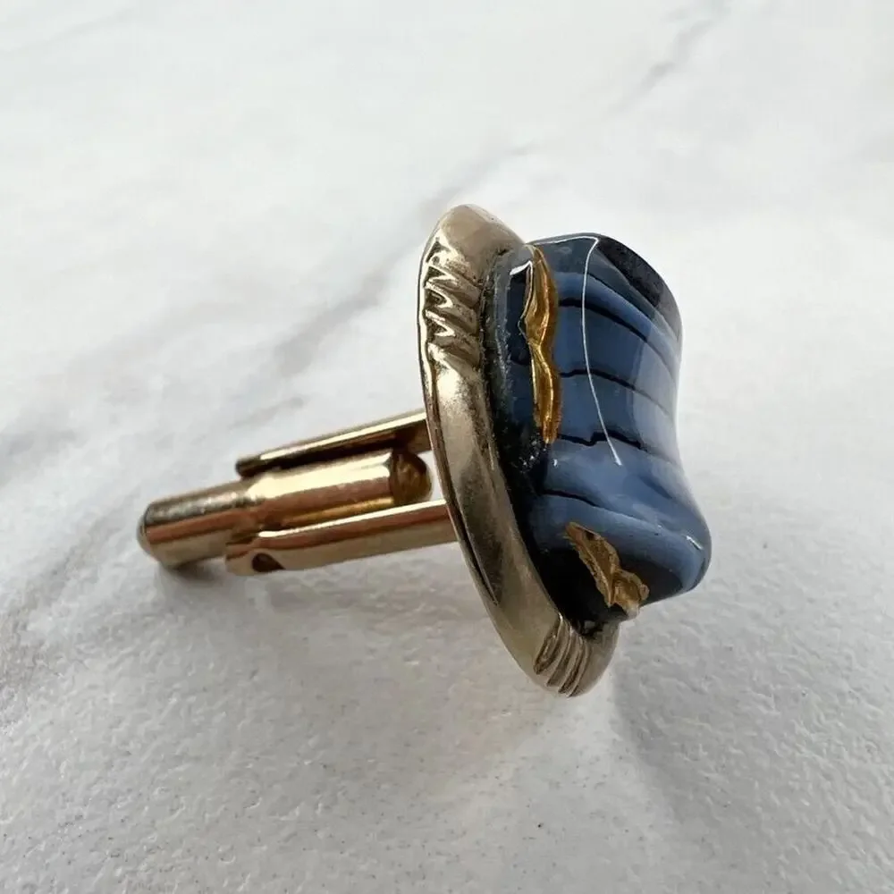 Gold Tone Black Gray Stripe Single Cufflink